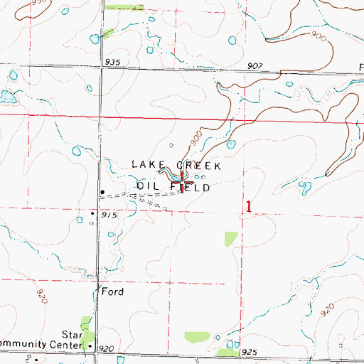 Topographic Map of Lake Creek Oil Field, KS