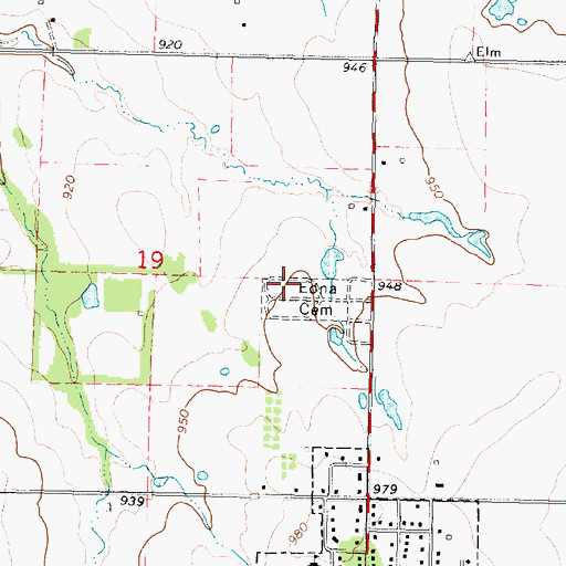Topographic Map of Edna Cemetery, KS