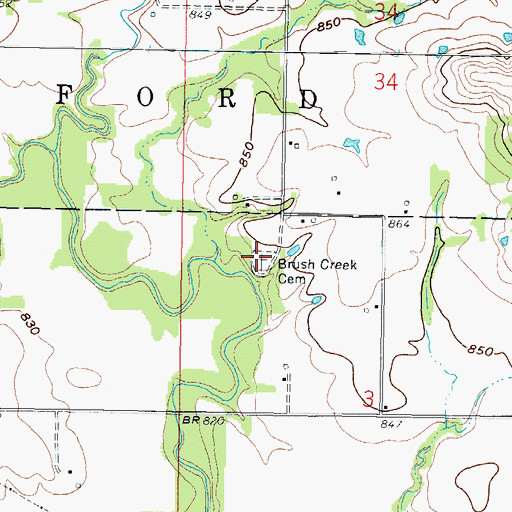 Topographic Map of Brush Creek Cemetery, KS