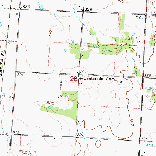 Topographic Map of Centennial Cemetery, KS