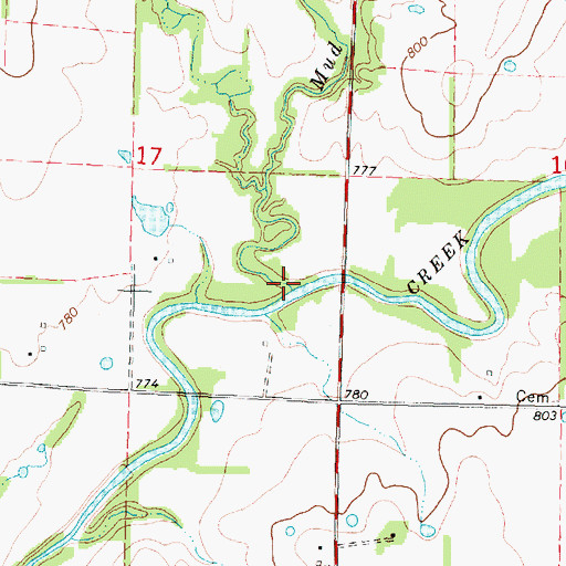 Topographic Map of Mud Creek, KS