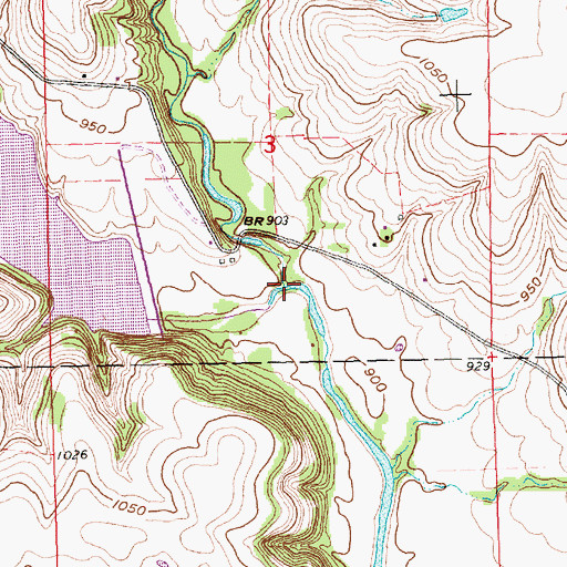 Topographic Map of Bakers Branch, KS