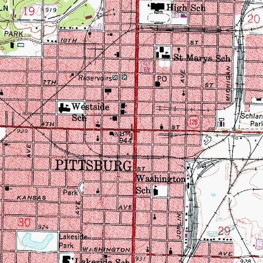 Topographic Map of Pittsburg, KS