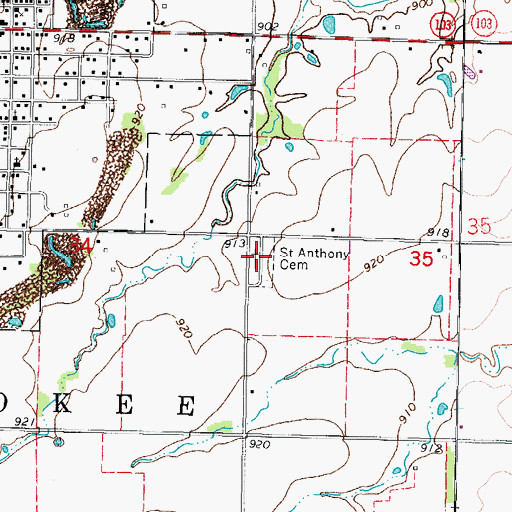 Topographic Map of Saint Anthony Cemetery, KS