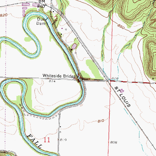 Topographic Map of Whiteside Bridge, KS