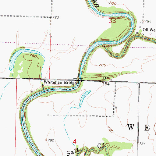 Topographic Map of Whitechair Bridge, KS