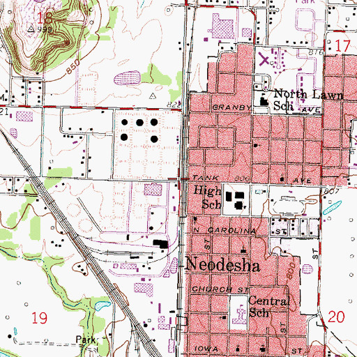 Topographic Map of Township of Neodesha, KS