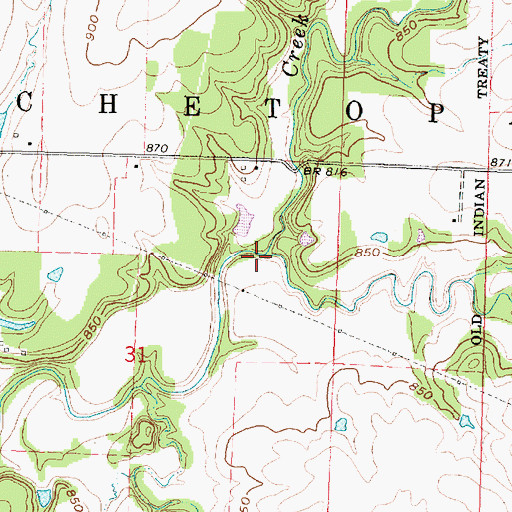 Topographic Map of Little Chetopa Creek, KS