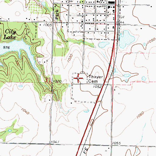 Topographic Map of Thayer Cemetery, KS