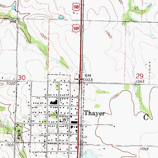 Topographic Map of Thayer, KS