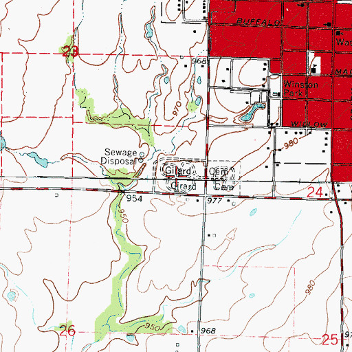 Topographic Map of Girard Cemetery, KS