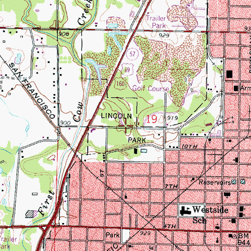 Topographic Map of Lincoln Park, KS