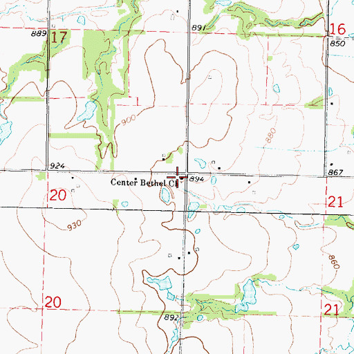Topographic Map of Center Bethel Church, KS