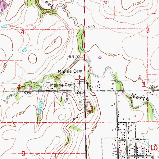 Topographic Map of Moline Cemetery, KS