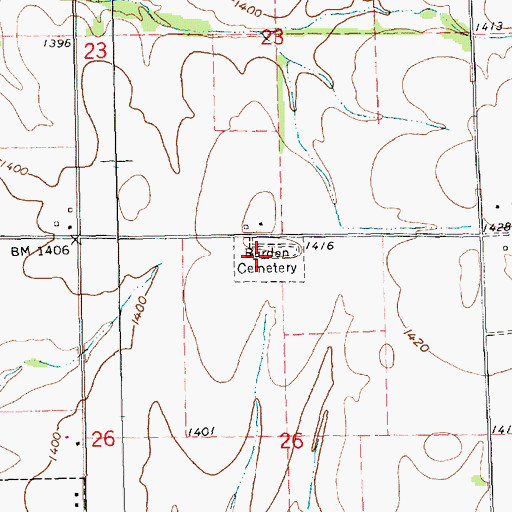 Topographic Map of Burden Cemetery, KS