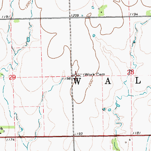 Topographic Map of Work Cemetery, KS