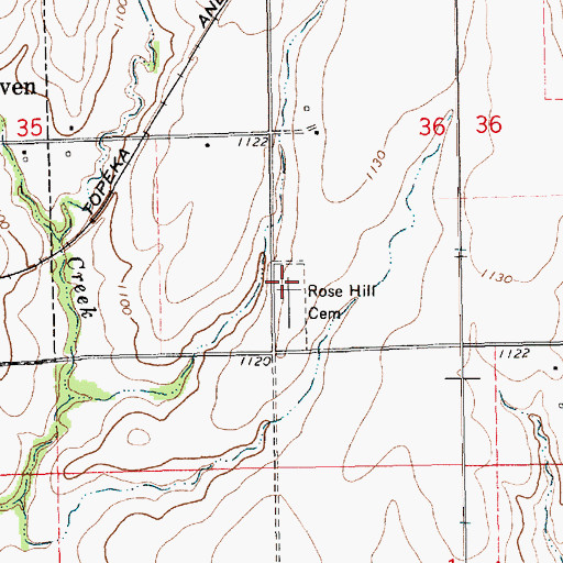 Topographic Map of Rose Hill Cemetery, KS