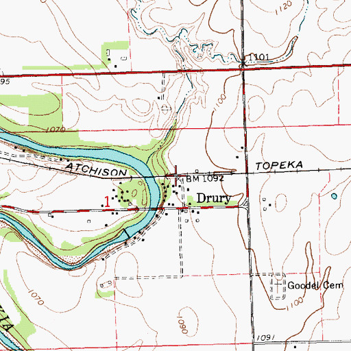 Topographic Map of Drury, KS
