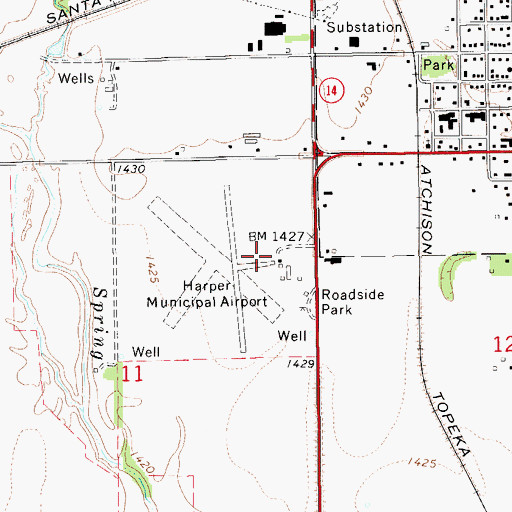 Topographic Map of Harper Municipal Airport, KS