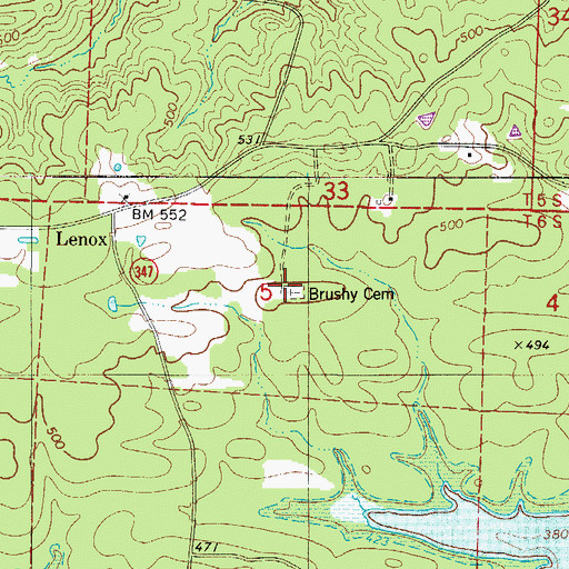 Topographic Map of Brushy Cemetery, AR