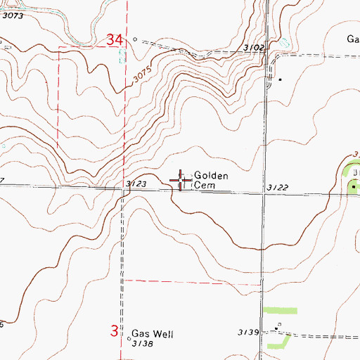 Topographic Map of Golden Cemetery, KS