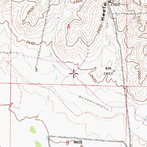 Topographic Map of Keefe Canyon, KS