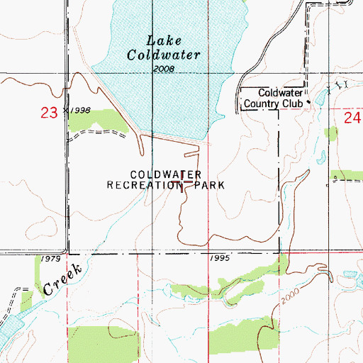 Topographic Map of Coldwater Recreation Park, KS