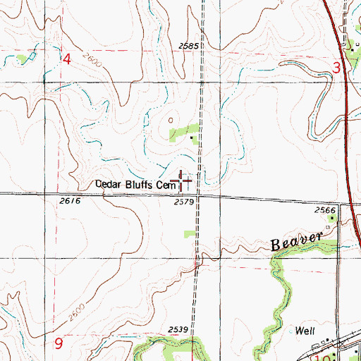 Topographic Map of Cedar Bluffs Cemetery, KS