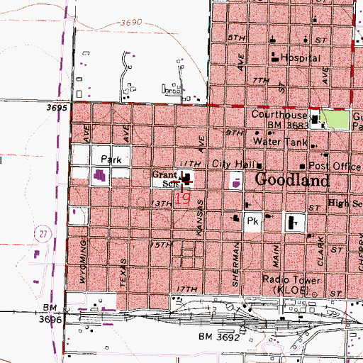Topographic Map of Grant Junior High School, KS