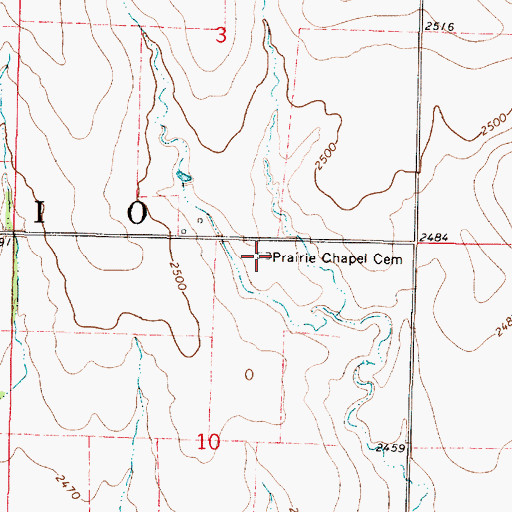 Topographic Map of Prairie Chapel Cemetery, KS