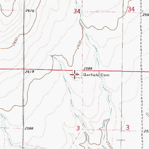 Topographic Map of Garfield Cemetery, KS