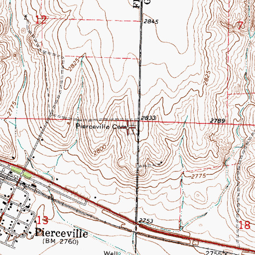Topographic Map of Pierceville Cemetery, KS