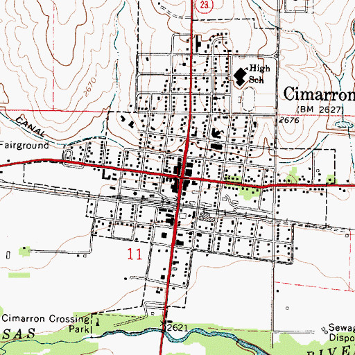 Topographic Map of Cimarron, KS