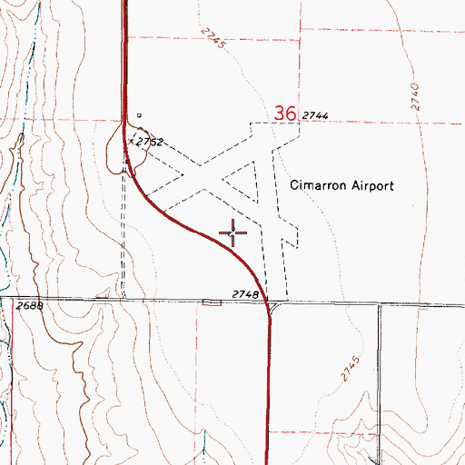 Topographic Map of Cimarron Municipal Airport, KS