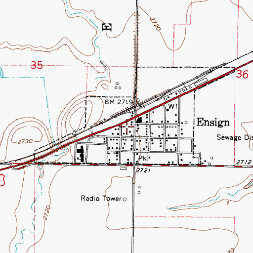 Topographic Map of Ensign, KS