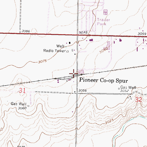 Topographic Map of Pioneer Co-op Spur, KS