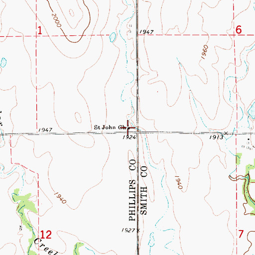 Topographic Map of Saint John Church, KS