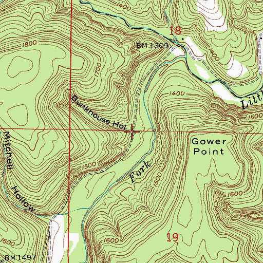 Topographic Map of Bunkhouse Hollow, AR
