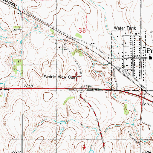 Topographic Map of Prairie View Cemetery, KS