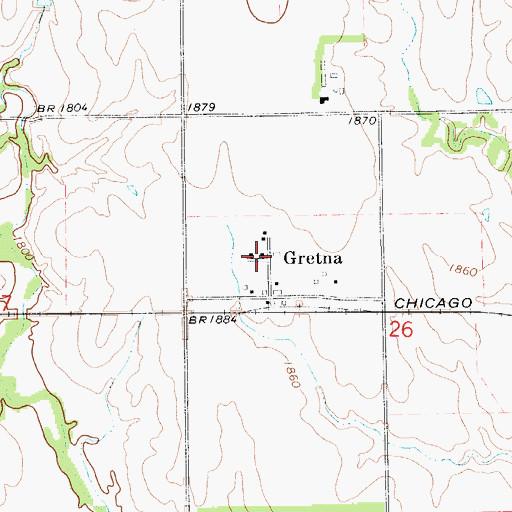 Topographic Map of Gretna, KS