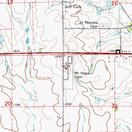 Topographic Map of Mount Hope Cemetery, KS