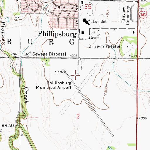Topographic Map of Phillipsburg Municipal Airport, KS