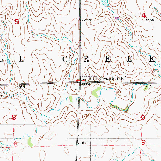 Topographic Map of Kill Creek Church, KS