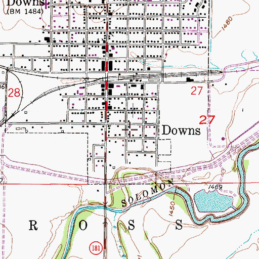 Topographic Map of Downs, KS