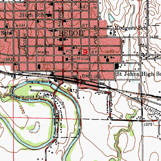 Topographic Map of Beloit, KS