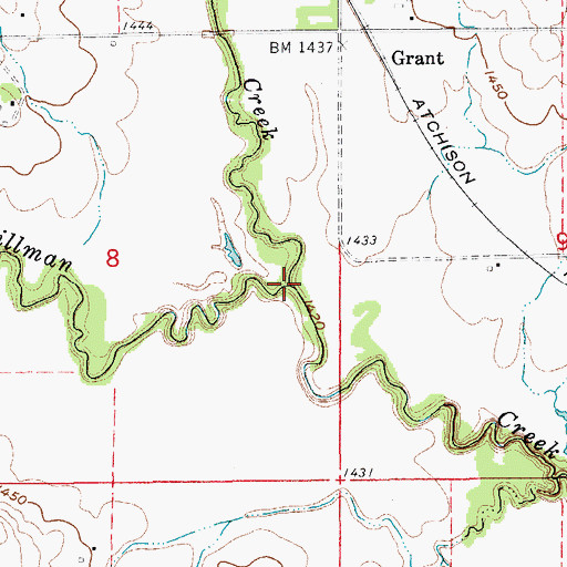 Topographic Map of Bacon Creek, KS