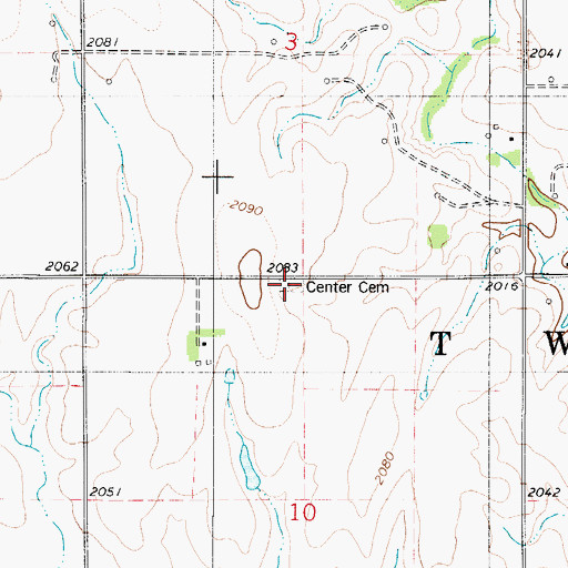 Topographic Map of Center Cemetery, KS
