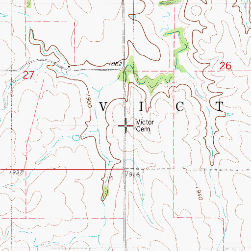 Topographic Map of Victor Cemetery, KS
