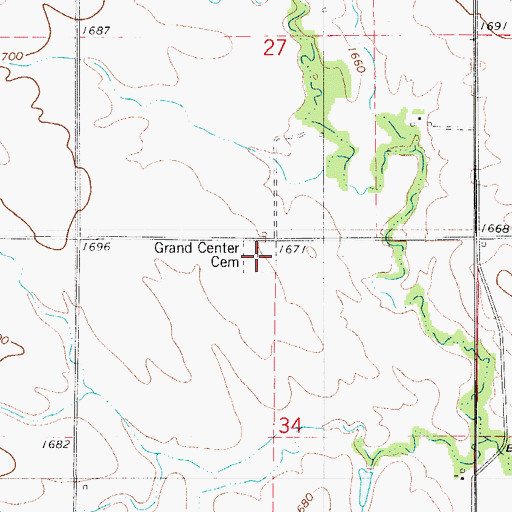 Topographic Map of Grand Center Cemetery, KS