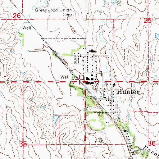 Topographic Map of Hunter, KS